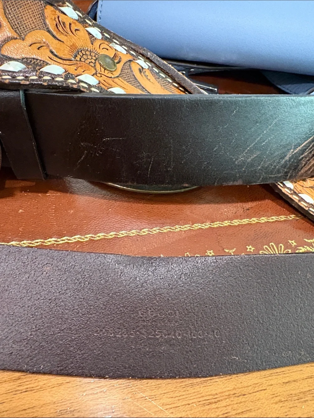 GUCCI BROWN WOOD GG BELT SIZE 100-40 525040–Fantastic!! Leather—Size 40